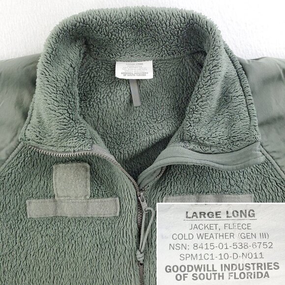 GEN III Fleece Jacket Cold Weather Full Zip Military Men's Large Long - Picture 3 of 14